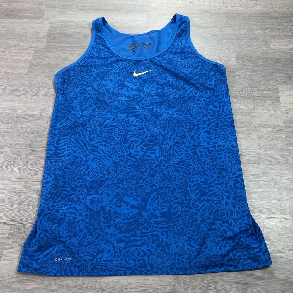Nike Pro Combat Dri-FIT Tank Top Mens Large Blue Animal 412580-406 - Picture 1 of 11